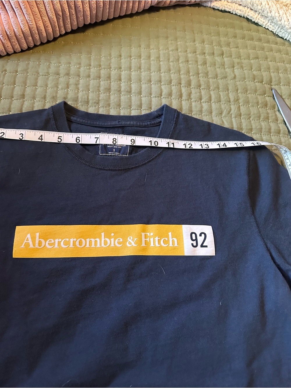 Abercrombie & Fitch Navy Short Sleeve Tee with Yellow Logo